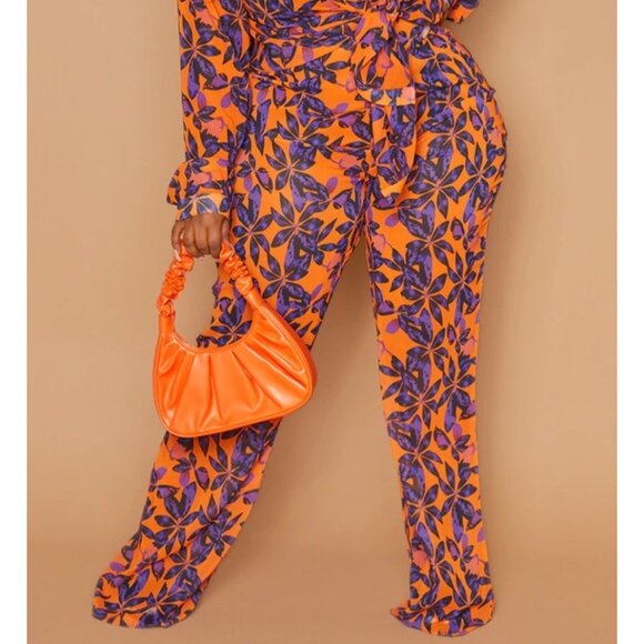 PrettyLittleThing Womens High-Waisted Sheer Pants Sz12 Beach Flares Floral pants - Picture 10 of 11